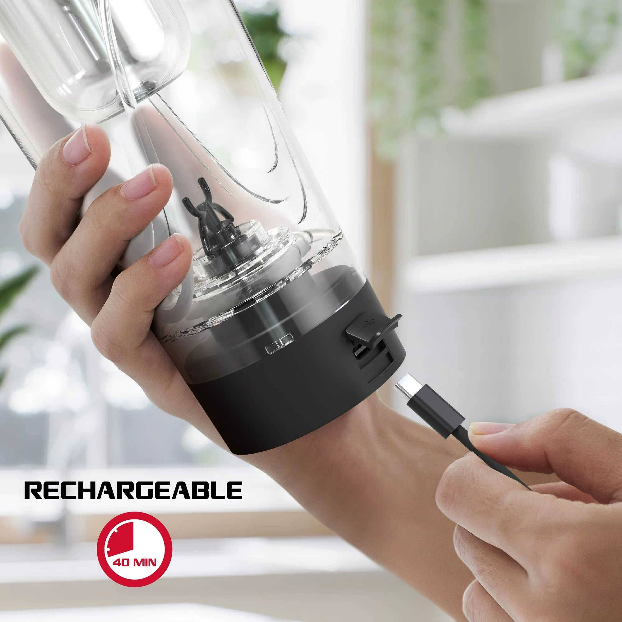 FitRx Sport Mixer Electric Shaker Bottle – Rechargeable Portable Protein Shaker, 24oz – Black