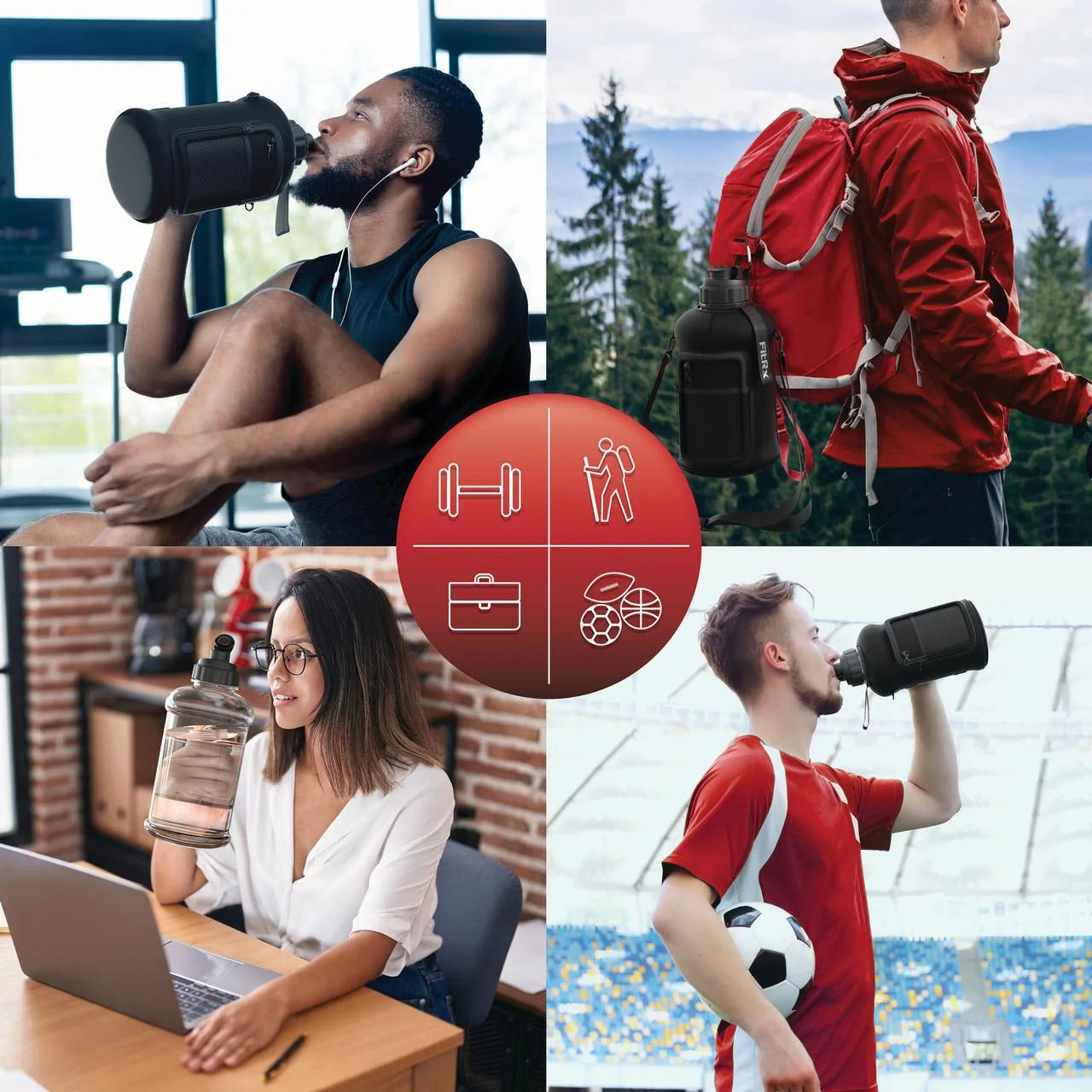 FitRx Voyager Half-Gallon Water Jug – 68 oz Large Reusable Water Bottle with Neoprene Sleeve, Storage Pocket & Carry Strap