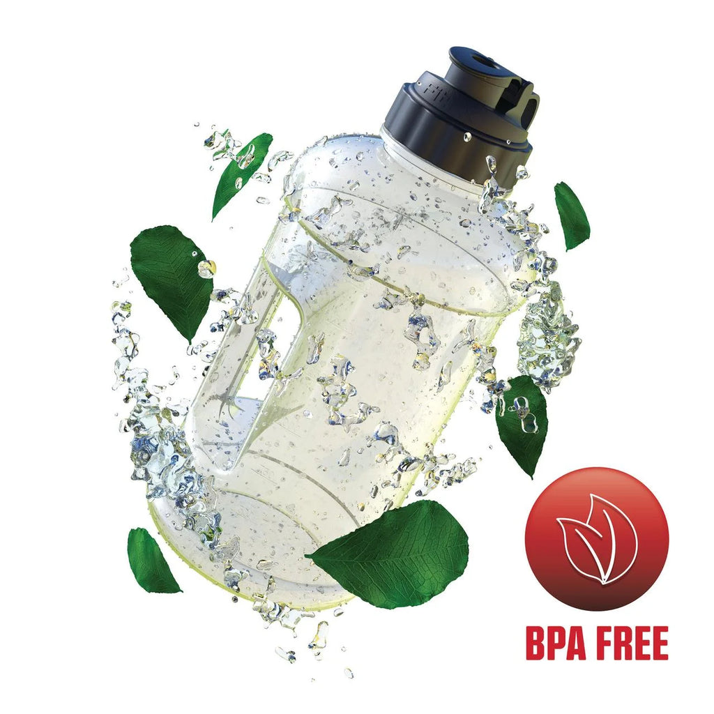 FitRx Voyager Half-Gallon Water Jug – 68 oz Large Reusable Water Bottle with Neoprene Sleeve, Storage Pocket & Carry Strap