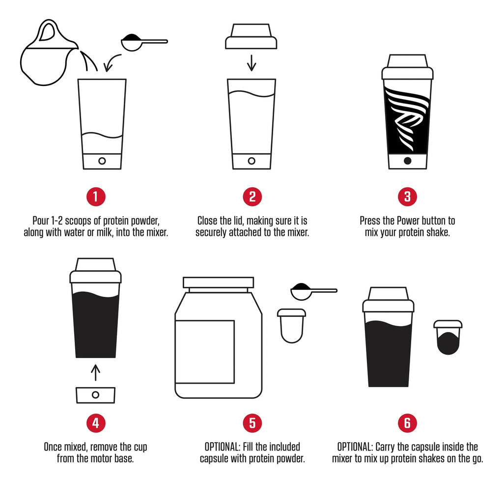 FitRx Sport Mixer Electric Shaker Bottle – Rechargeable Portable Protein Shaker, 24oz – Black