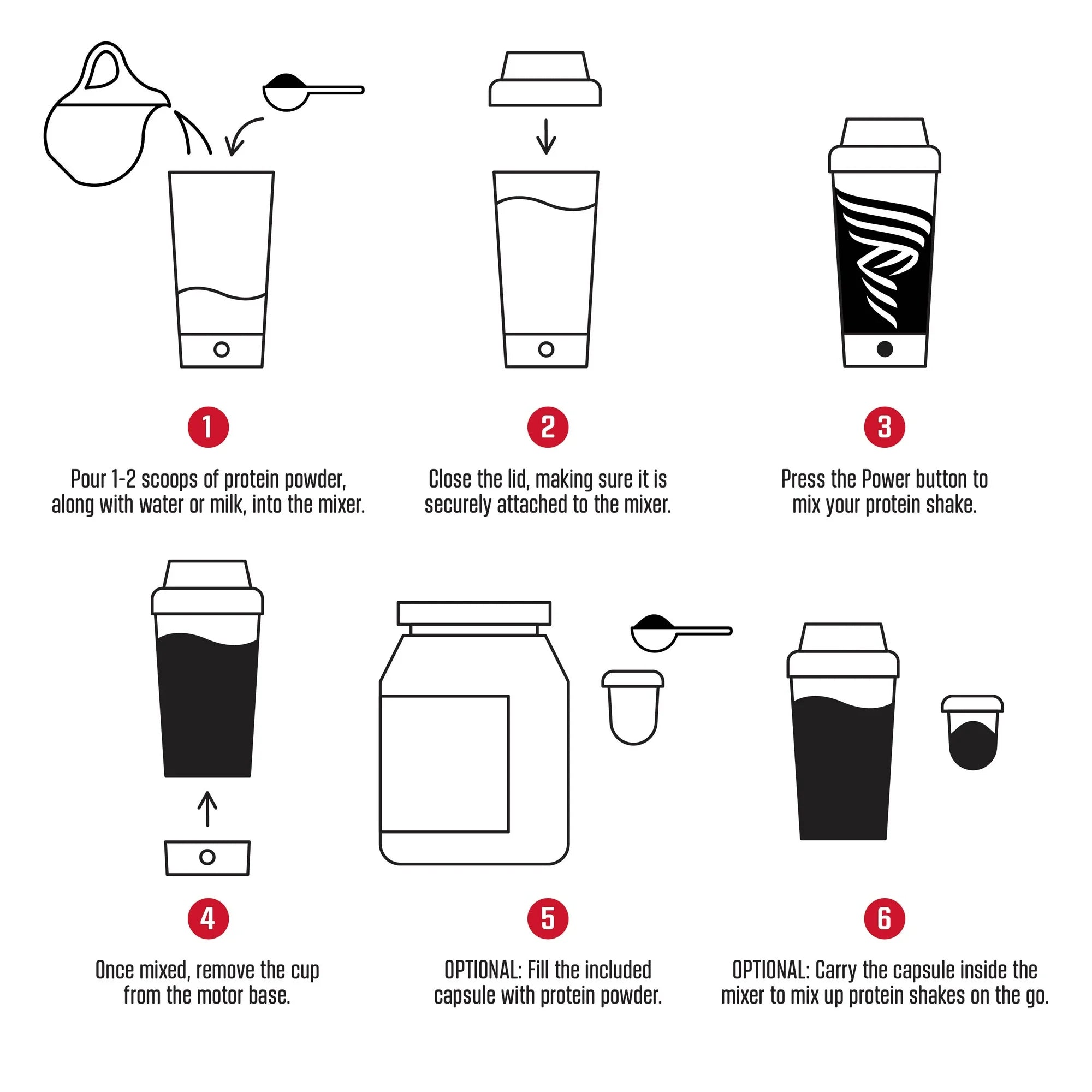 FitRx Sport Mixer Electric Shaker Bottle – Rechargeable Portable Protein Shaker, 24oz – Black