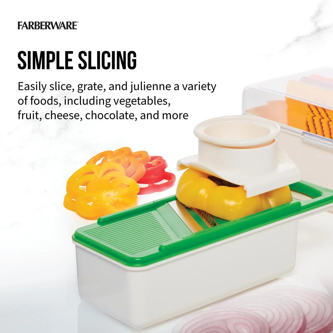 Farberware Pro Compact Mandoline Slicer – Adjustable Blade Slices with Storage Case & Color-Coded Blades