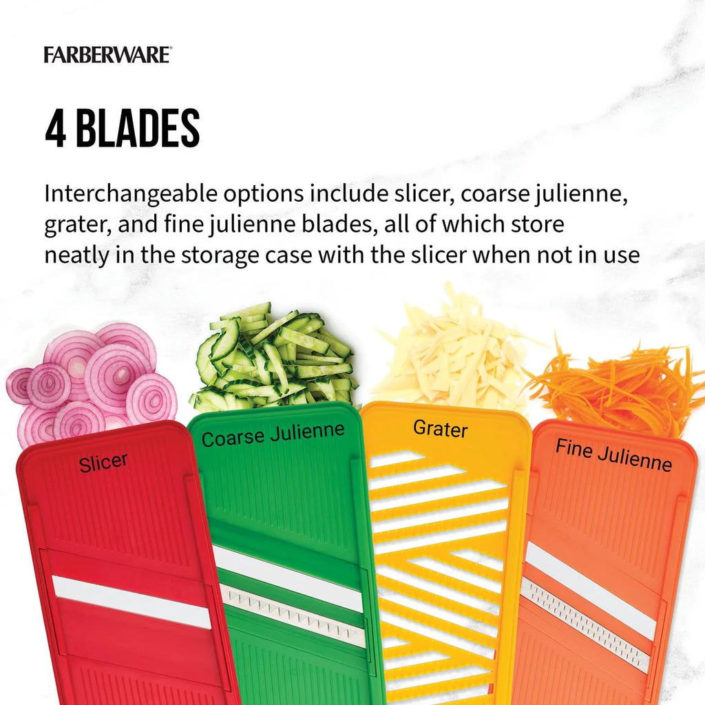 Farberware Pro Compact Mandoline Slicer – Adjustable Blade Slices with Storage Case & Color-Coded Blades